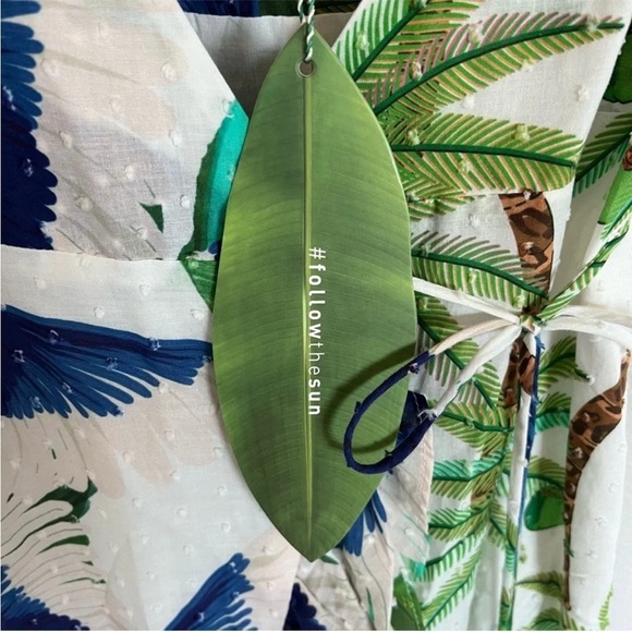 New FARM RIO Mixed Palm Wrap Dress Green White Multi Bohemian Midi Casual NWT XS - Picture 8 of 14